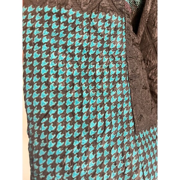 Retro Quilted Puffer Jacket Blue L Geometric Floral Striped 80s Funky Artsy Chic - Picture 6 of 12